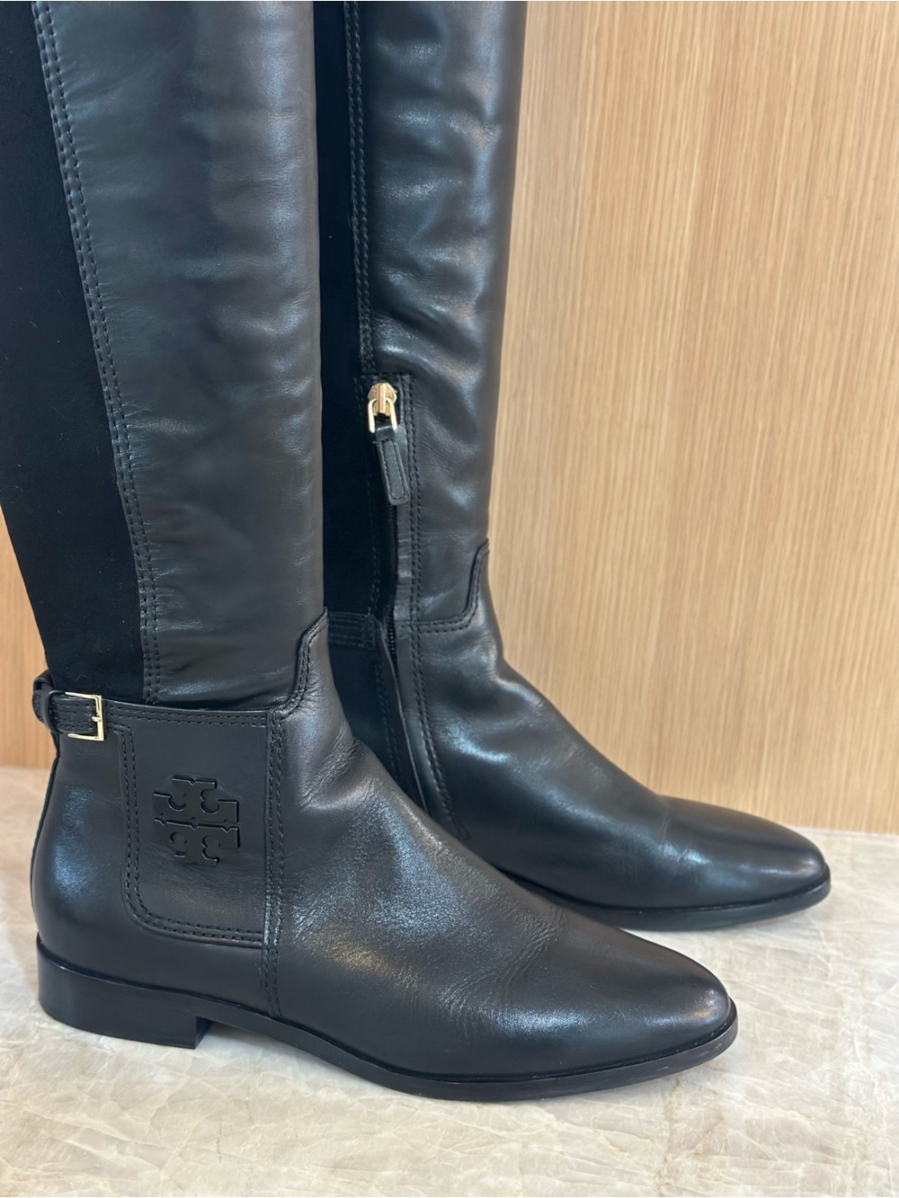 Tory Burch Wyatt Leather Over-The-Knee Boots Black Size 8